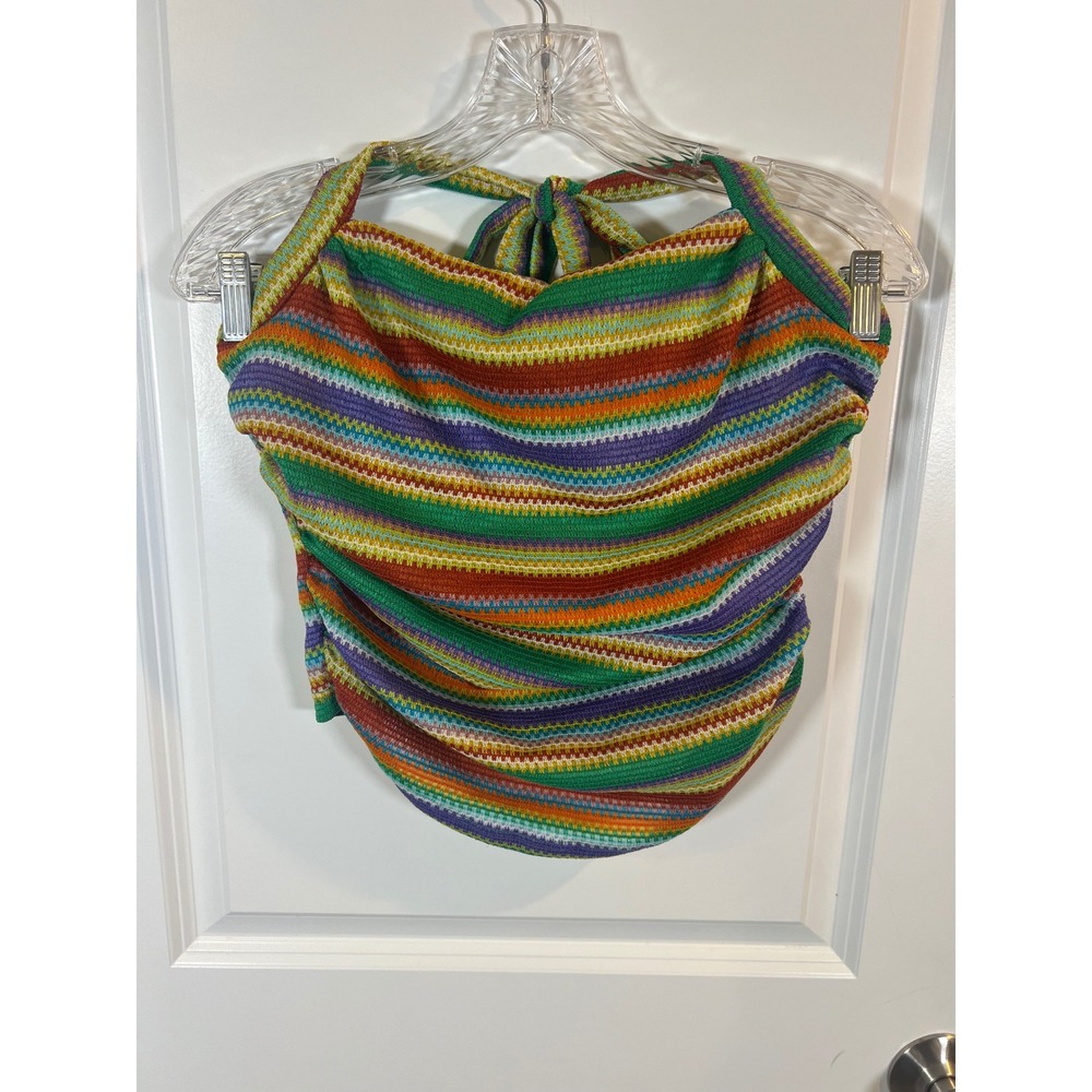 SHEIN Womens Halter Top Textured Multi-Color Stripe‎ Size M